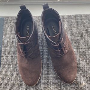 Franco Sarto suede and leather (leather/man made upper) 2 inch wedge booties.